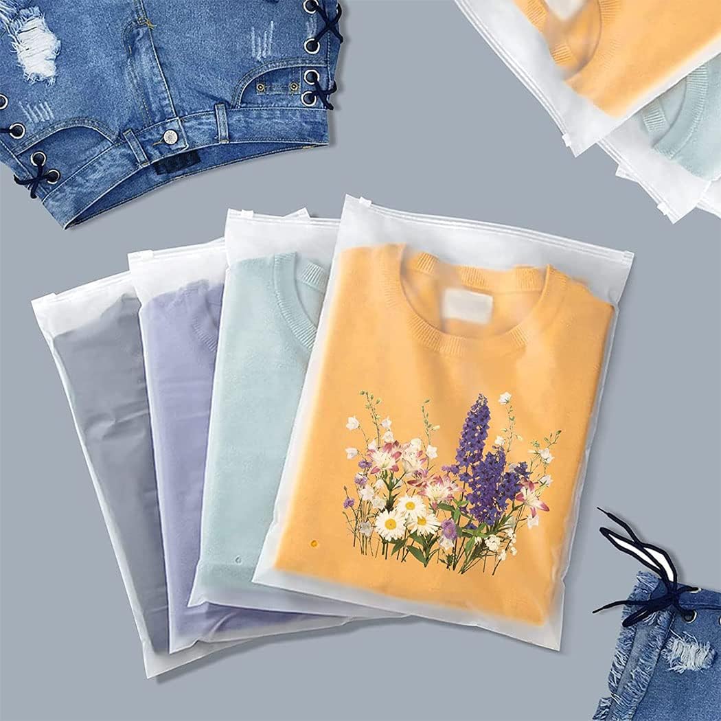 Versatile 40-pack frosted resealable storage bags. Vented zip sleeves for clothing, travel, & home organization.