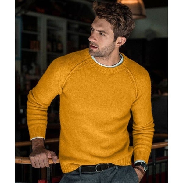 Timeless men's classic crew neck knit sweater, comfortable and versatile for modern style.