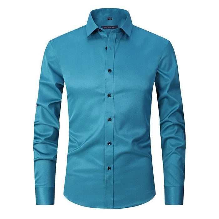 High-quality men's dress shirt combining wrinkle-resistant, stretch fabric & stylish design for ultimate comfort.