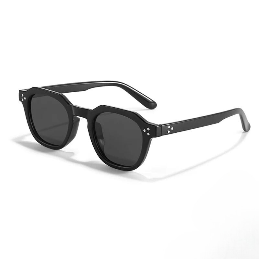 Modern unisex sunglasses, angular design, UV400 eye protection.