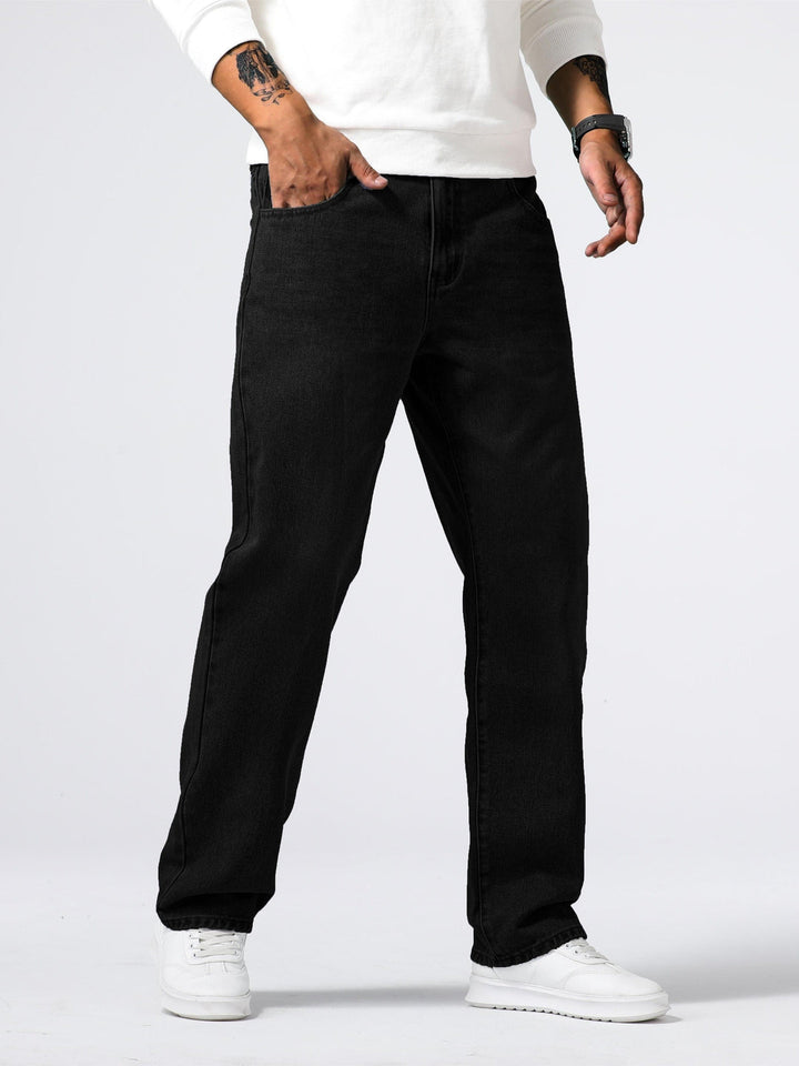 Men's straight leg jeans in classic washed denim, perfect for everyday wear and casual style.