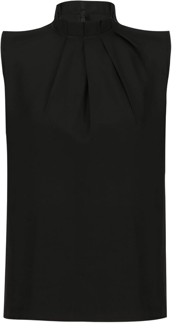 Modern women's black top, elegantly pleated with stylish split sleeves. Perfect for sophisticated office & casual looks.