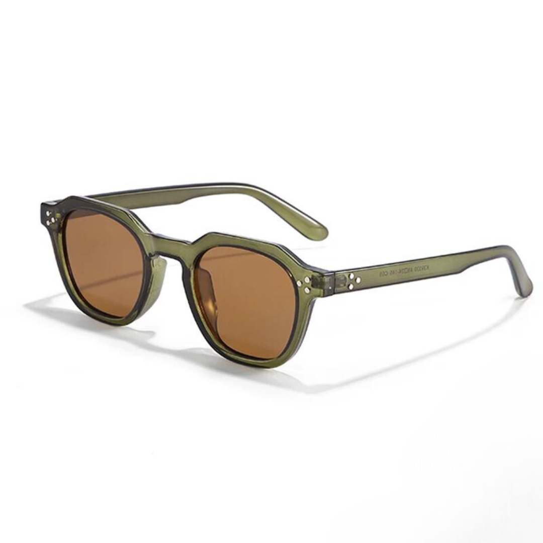 Stylish angular shades, translucent gray, UV400, travel ready.