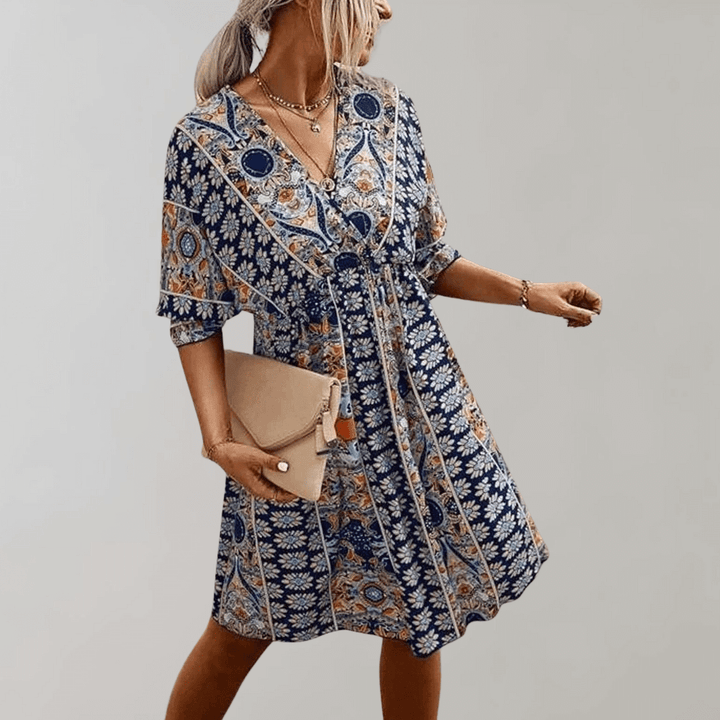 Bohemian Mini Dress with V-Neck