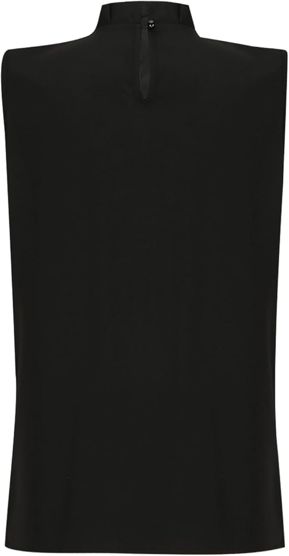Fashionable black pleated top for women, featuring unique split long sleeves. Elegant and chic for any occasion.
