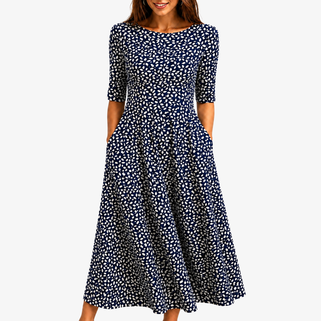 Women's Midnight Bloom floral print pocket maxi dress. Comfortable, relaxed fit for summer & spring elegance.