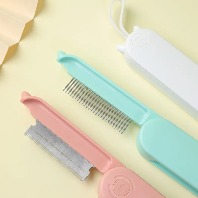 Electric detangling brush for matted cat & dog fur. Reduces knots & tangles, making grooming easy & pain-free.