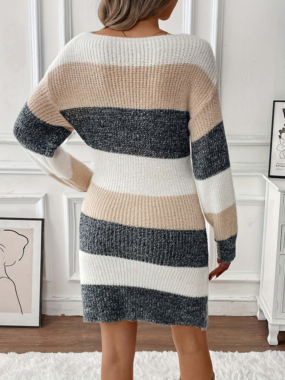 Women's Striped Knitted Sweater Dress