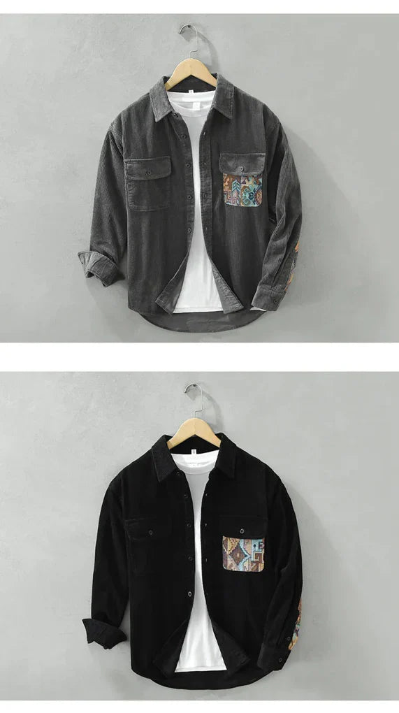 Men's button-down long sleeve shirt, classic vintage style. Ideal for casual, semi-formal, and retro fashion.