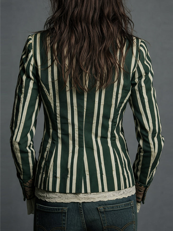 Embrace vintage chic with this women's retro bohemian striped blazer.
