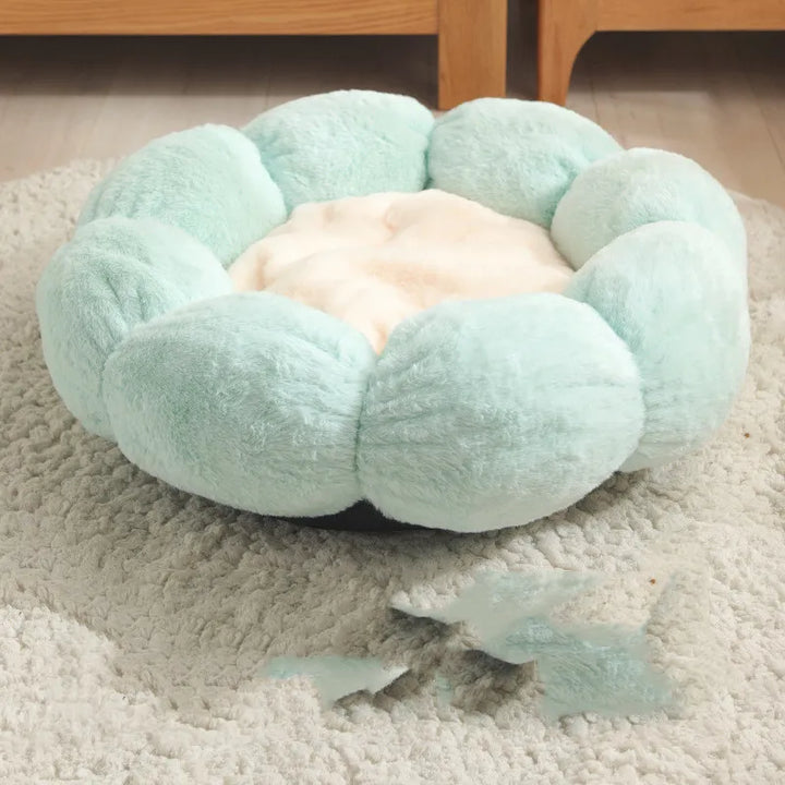 Ultra-soft flower cat bed providing ultimate pet comfort; an adorable feline retreat for deep, cozy sleep.