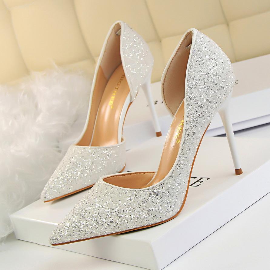 Elegant women's glittering stiletto heels, perfect for evening wear & special occasions.