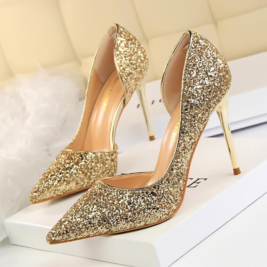 Glittering high heel stiletto shoes for women, an elegant & fashionable choice for any event.