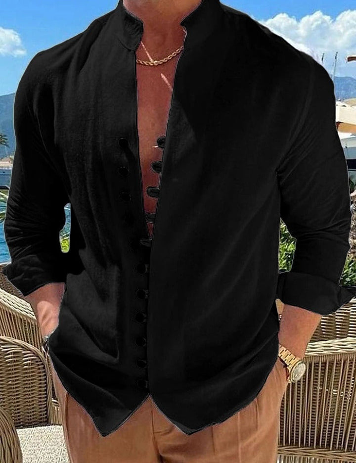 Stylish men's long sleeve button-down shirt for versatile fashion; great for smart casual everyday apparel.