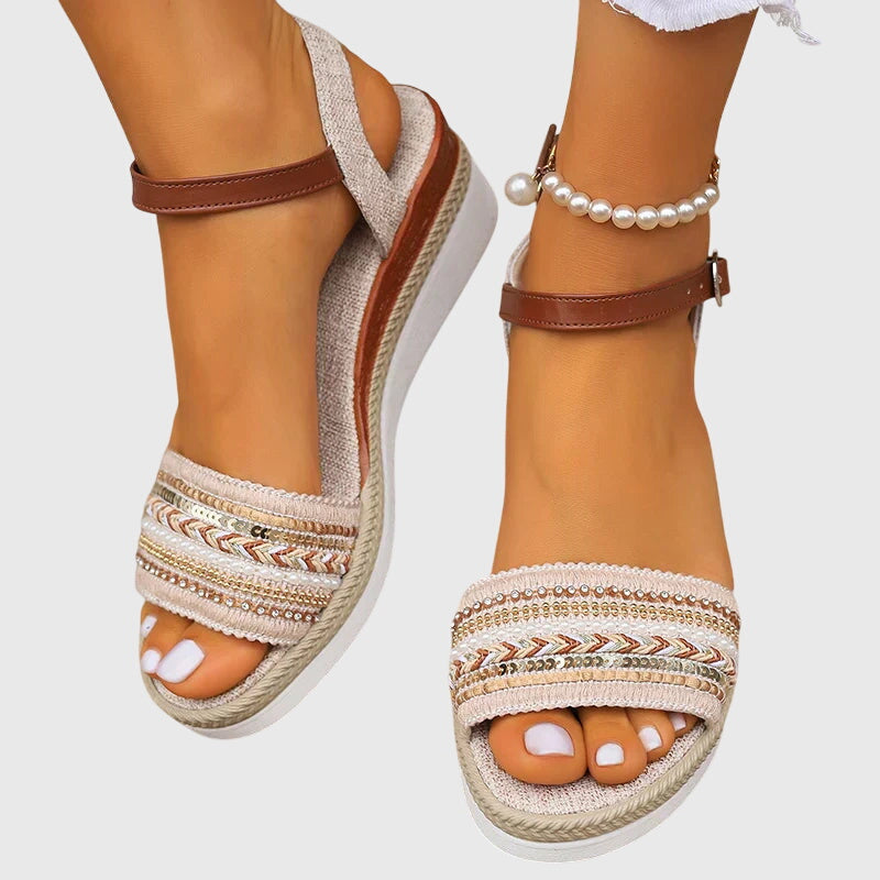 Women's flat sandals with excellent arch support. Adjustable straps for comfortable orthopedic summer footwear.
