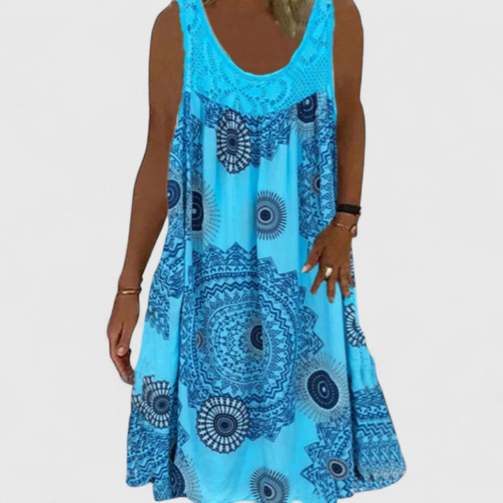 Casual yet stylish women's boho summer dress with a flattering fit & ethnic print, ideal for day or vacation.