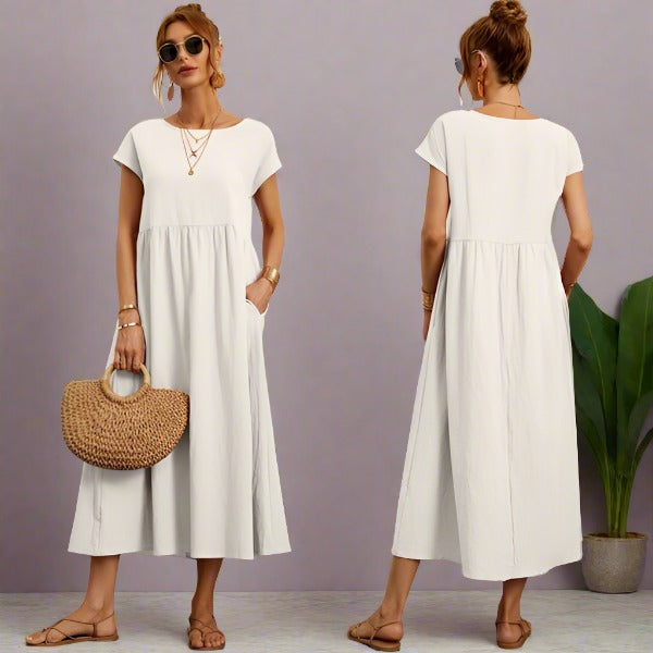 Simple yet elegant women's midi dress, casual and comfortable for daily use.