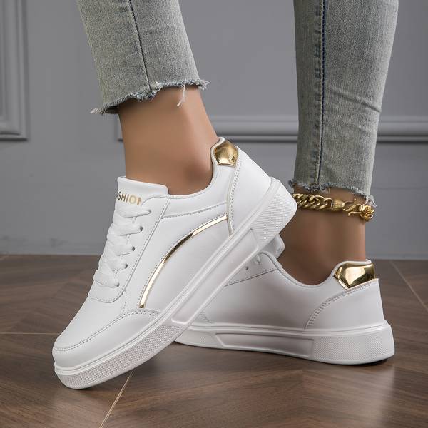 Women's White Trainers with Metallic Accents