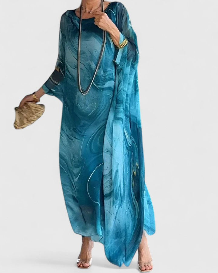 Women's elegant flowing maxi dress, perfect for formal events & evening parties. Comfortable & flattering long gown.