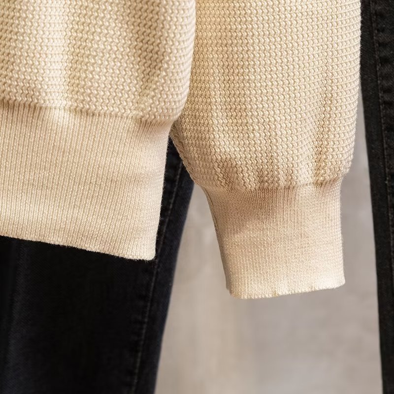 Stylish men's polo sweater, ribbed knit, long sleeve, a smart casual choice for autumn outfits.