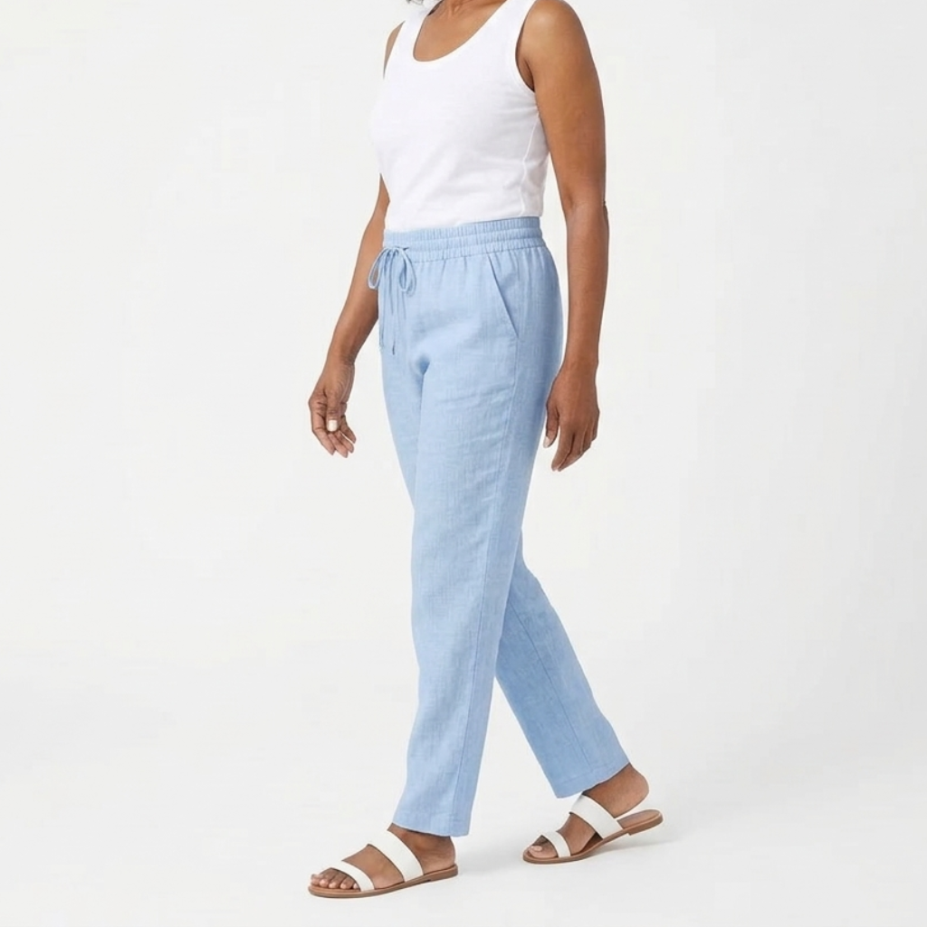 Women's cropped wide-leg trousers with elastic waist, comfortable relaxed fit for casual summer style.