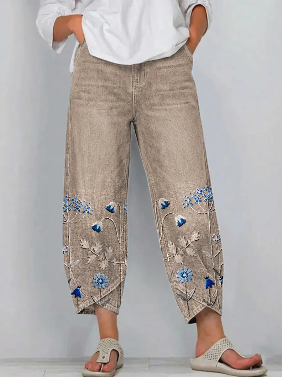Women's boho floral print casual trousers. Relaxed fit & lightweight for summer comfort.