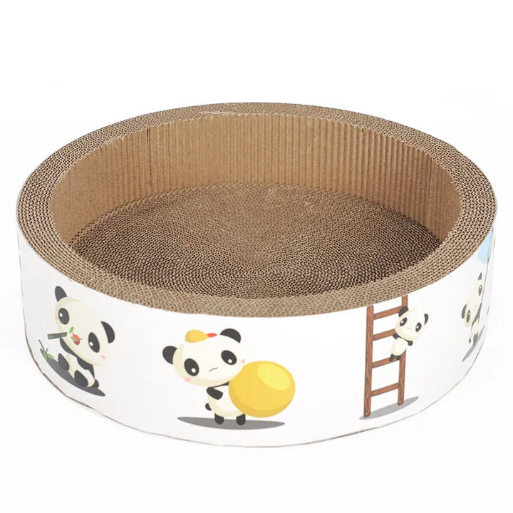 Engaging round cardboard play mat and scratcher for cats, essential pet supplies.