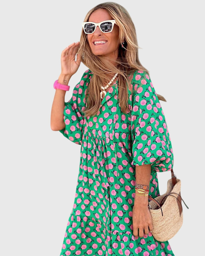 Beautiful women's elegant Bohemian maxi dress, featuring a comfortable flowy fit for summer fashion.