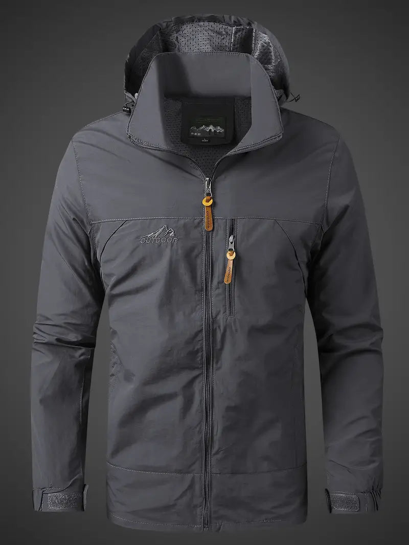 Functional men's hooded waterproof jacket, excellent for rain protection during hiking, camping & general outdoor use.