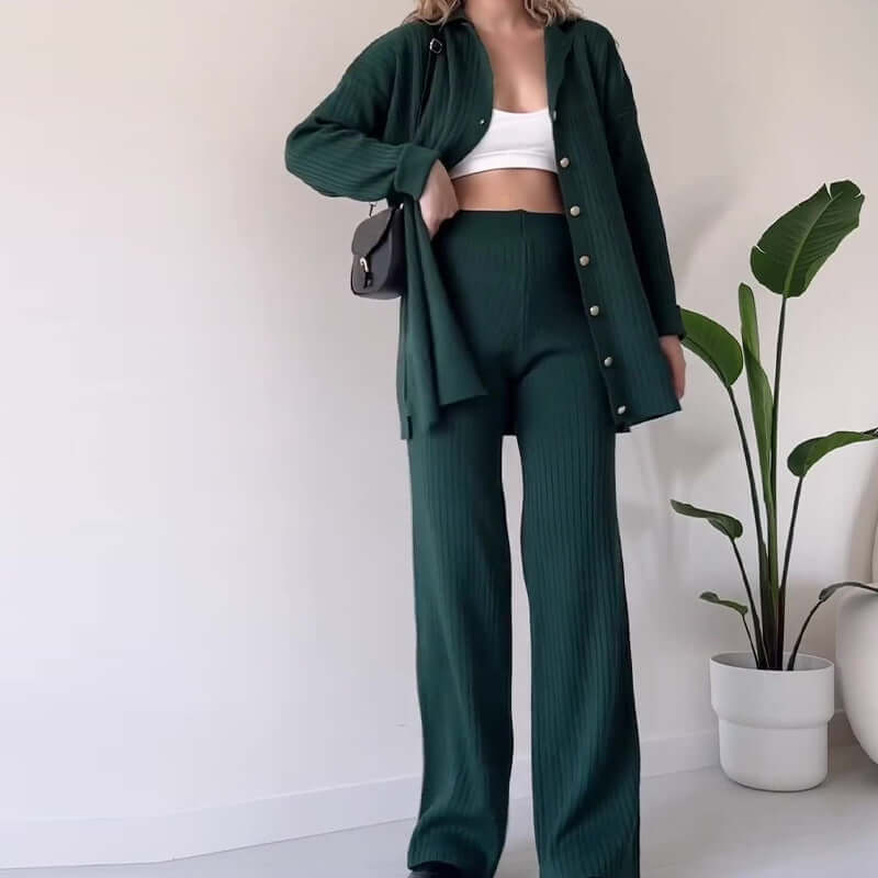 Women's Ribbed Knit Cardigan & Pants Set