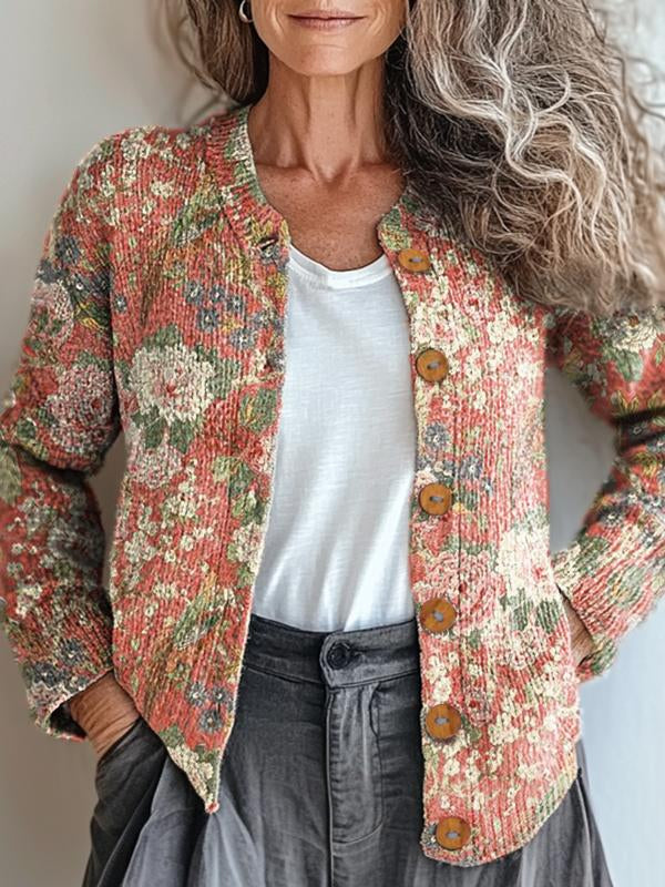 Chic women's vintage floral jacket. Elegant outerwear perfect for spring or fall. Stylish & versatile coat.