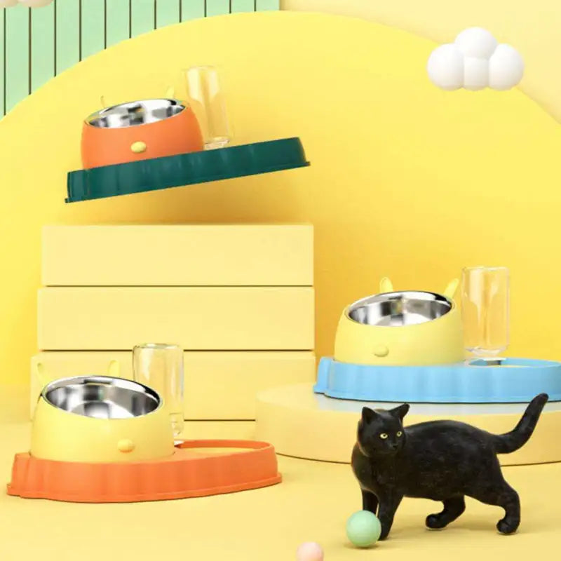 Unisex pet feeding station with automatic water dispenser for cats & dogs. Convenient pet care supplies.