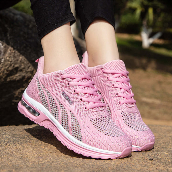Women's Breathable Mesh Lace-Up Cushioned Sole Sneakers
