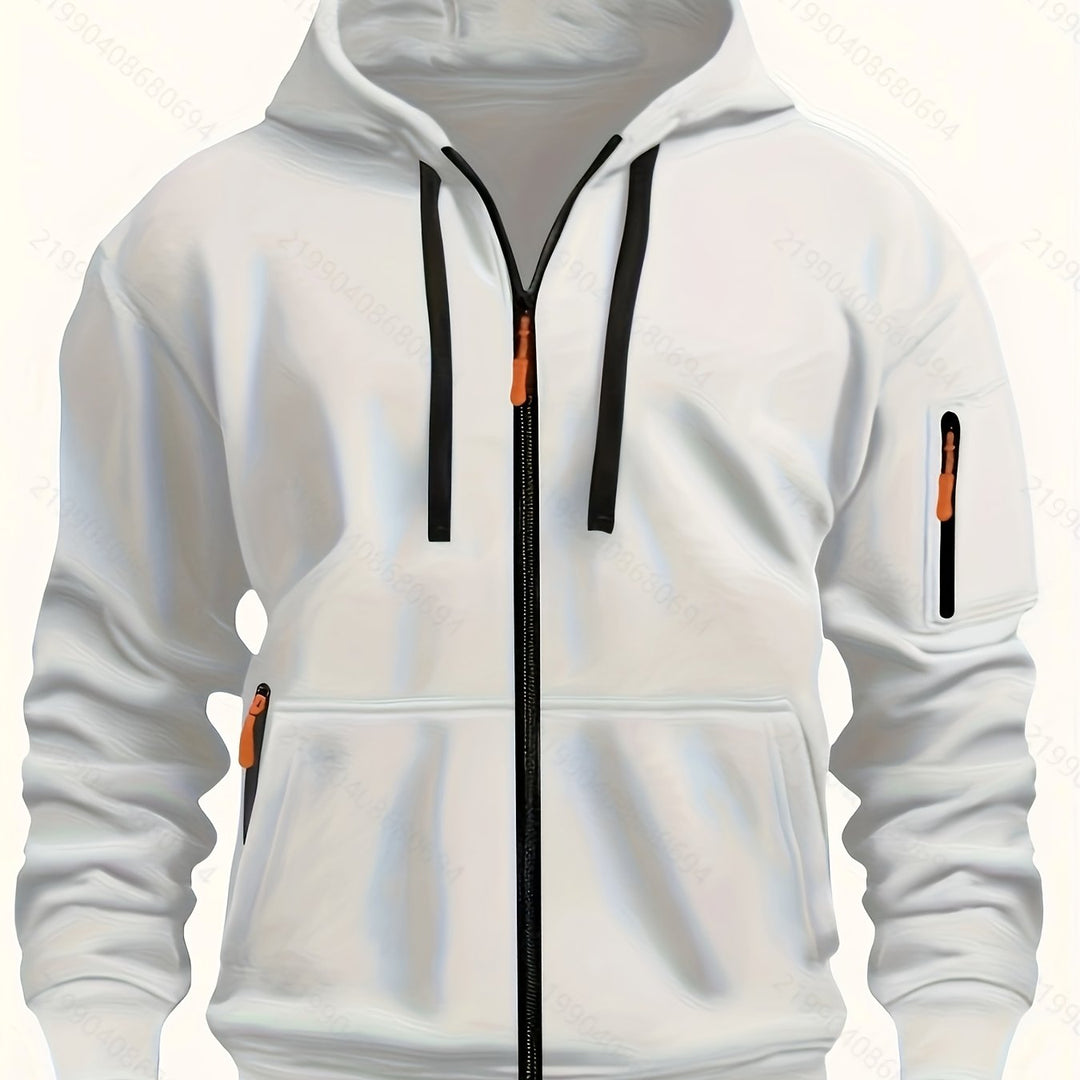 Men's lightweight zip-up hoodie, breathable casual outerwear.