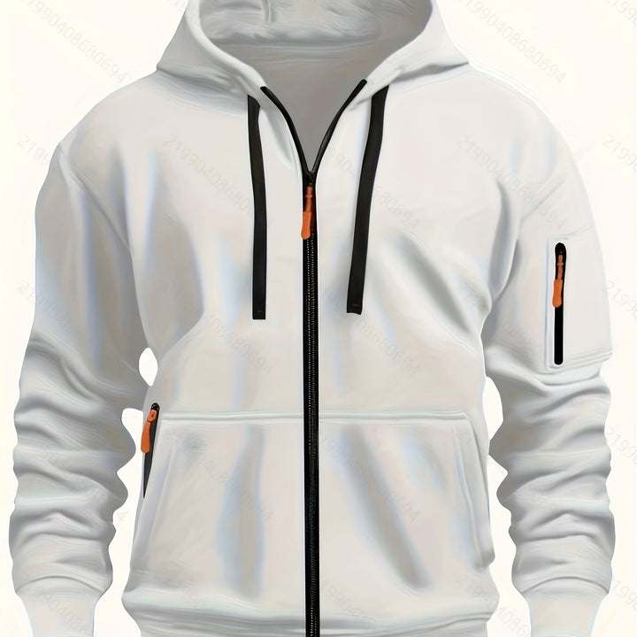 Men's lightweight zip-up hoodie, breathable casual outerwear.