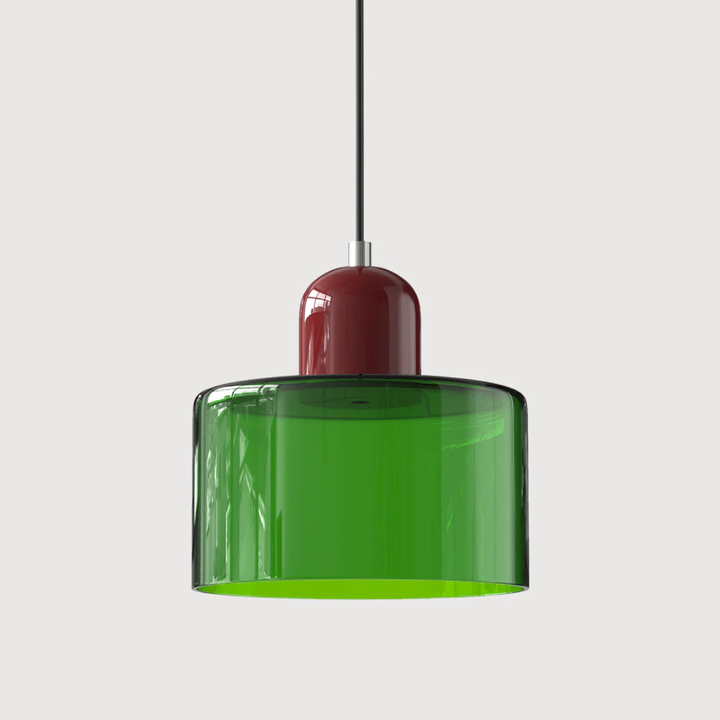 Adjustable glass pendant light, retro style, perfect for ambient home lighting.