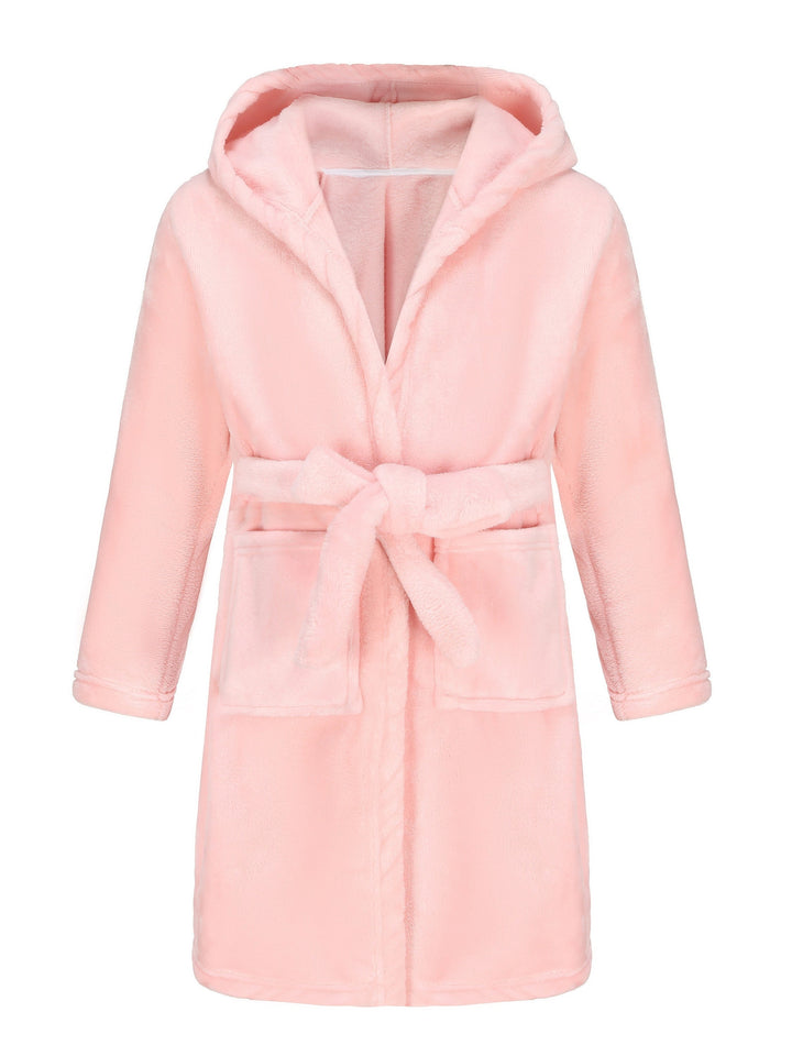 Soft fleece hooded bathrobe for girls, cozy and comfortable for bath time or loungewear.