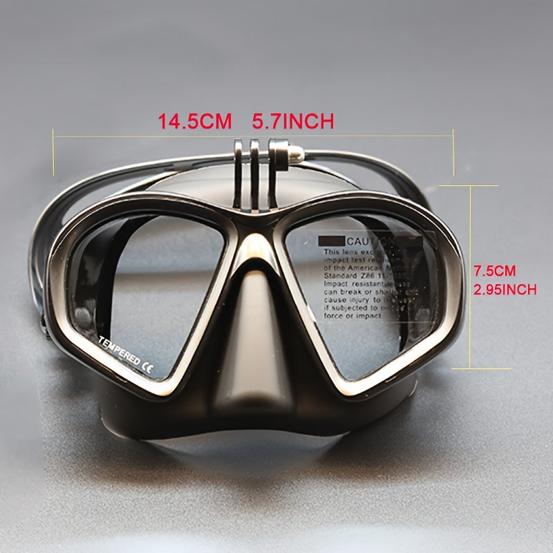 Capture stunning underwater videos with this dive mask, anti-fog tempered glass & camera mount.
