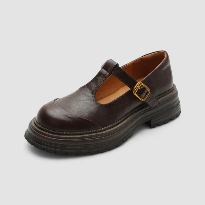 Classic leather Mary Jane flat shoes, CL-0687, offering orthopedic support and comfort for women.