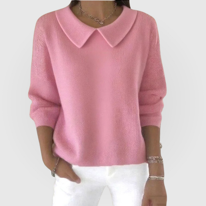 Effortless white women's jumper, relaxed fit, long sleeve knit, perfect for all-season comfort.