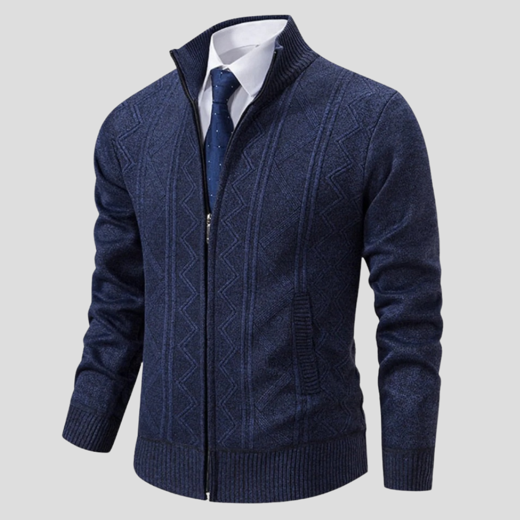 Comfortable men's knitwear cardigan. Long sleeve open front design, ideal for stylish autumn & winter layering.