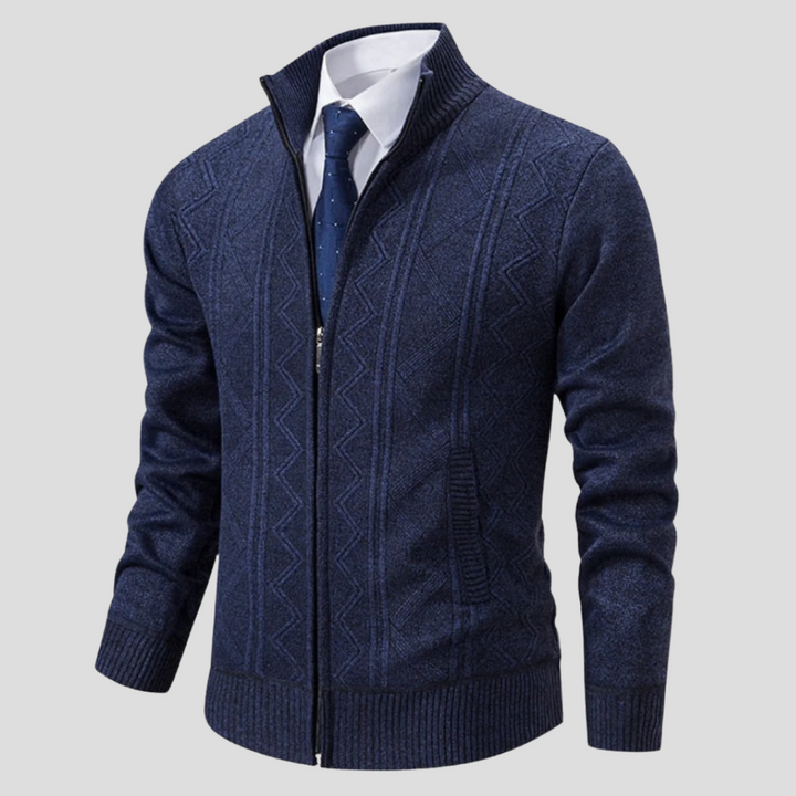 Comfortable men's knitwear cardigan. Long sleeve open front design, ideal for stylish autumn & winter layering.