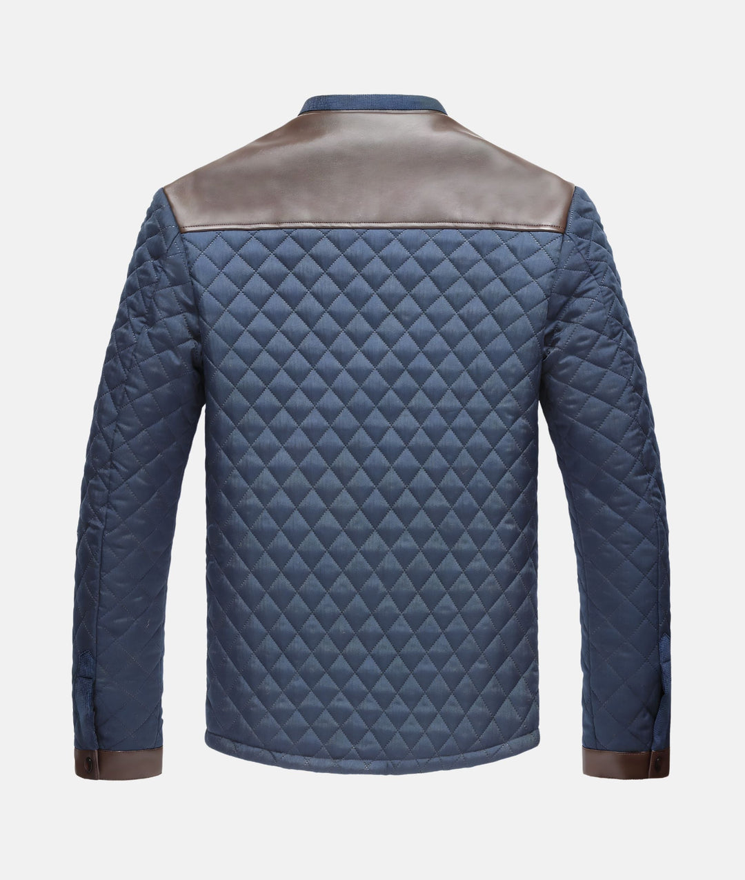 Comfortable men's quilted navy jacket with button closure, a stylish layering piece for fall.