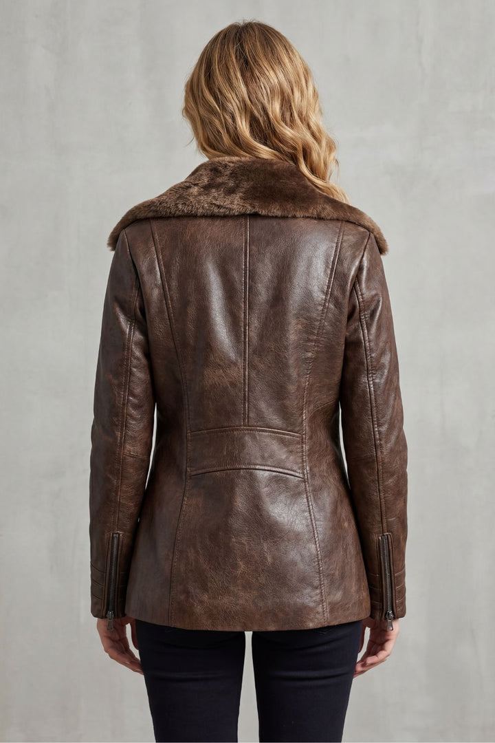 Elegant brown women's winter jacket, luxurious & warm outerwear. Perfect stylish fashion for ladies.