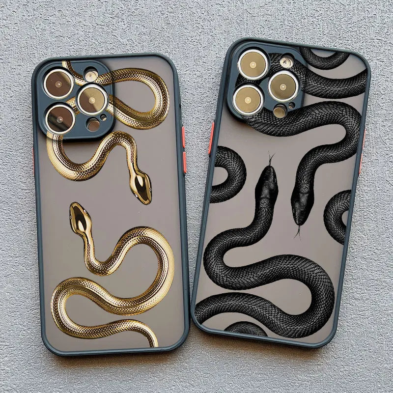 Luxury snake skin pattern phone case with a matte finish, ideal for wireless charging and drop protection.