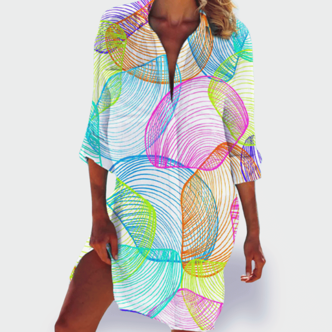 Vibrant, lightweight women's midi dress for summer, a colorful and casual vacation essential.