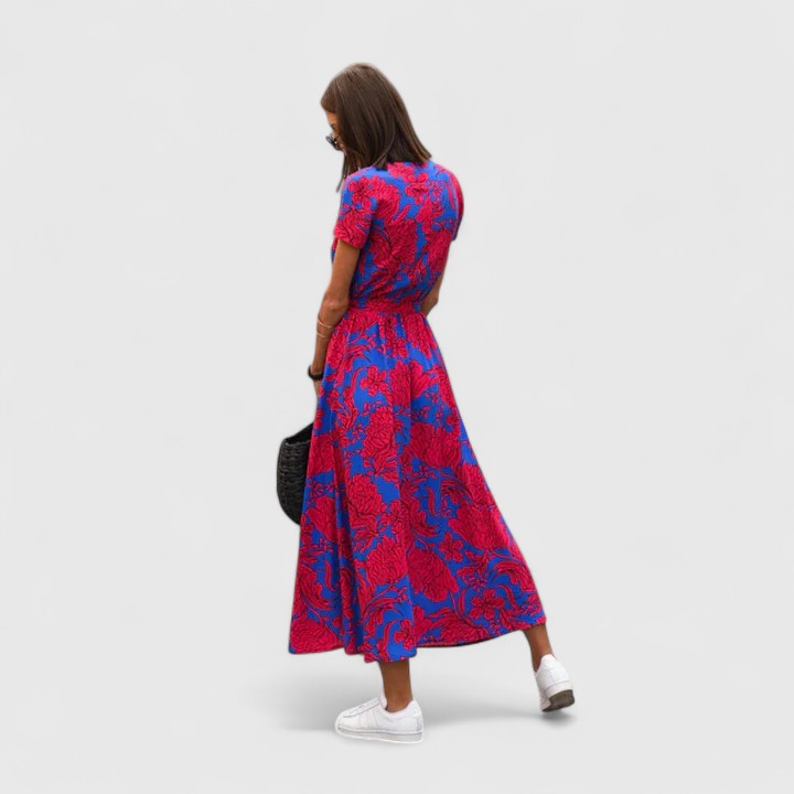Chic women's wrap midi dress with adjustable fit, offering a flattering silhouette for any occasion.