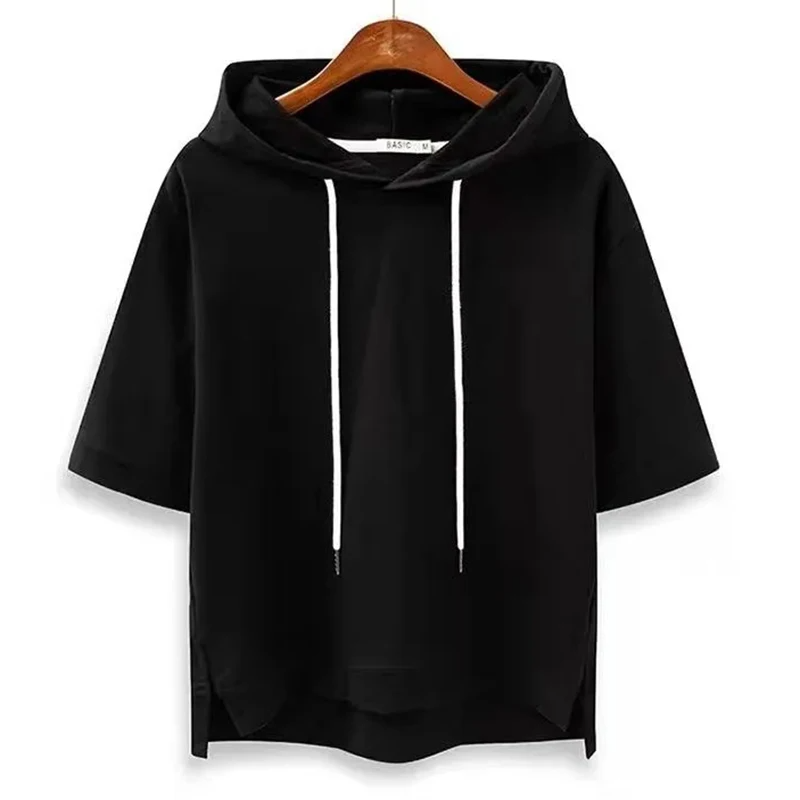 Versatile women's boxy fit short-sleeve hoodie. Ideal for loungewear, spring outfits, or casual summer style.