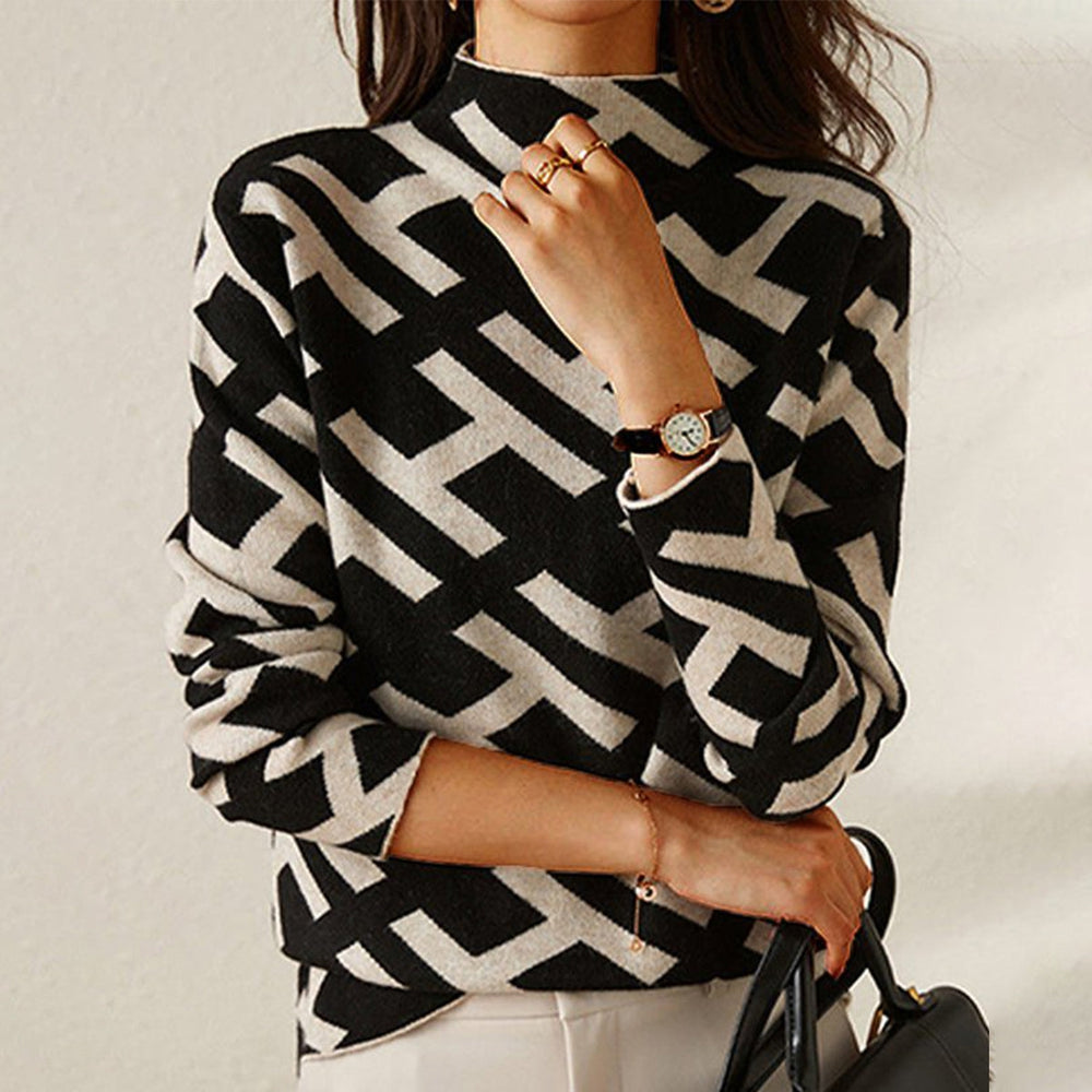 Elegant women's turtleneck sweater, a cozy knit long-sleeve top in chic winter fashion for comfort.