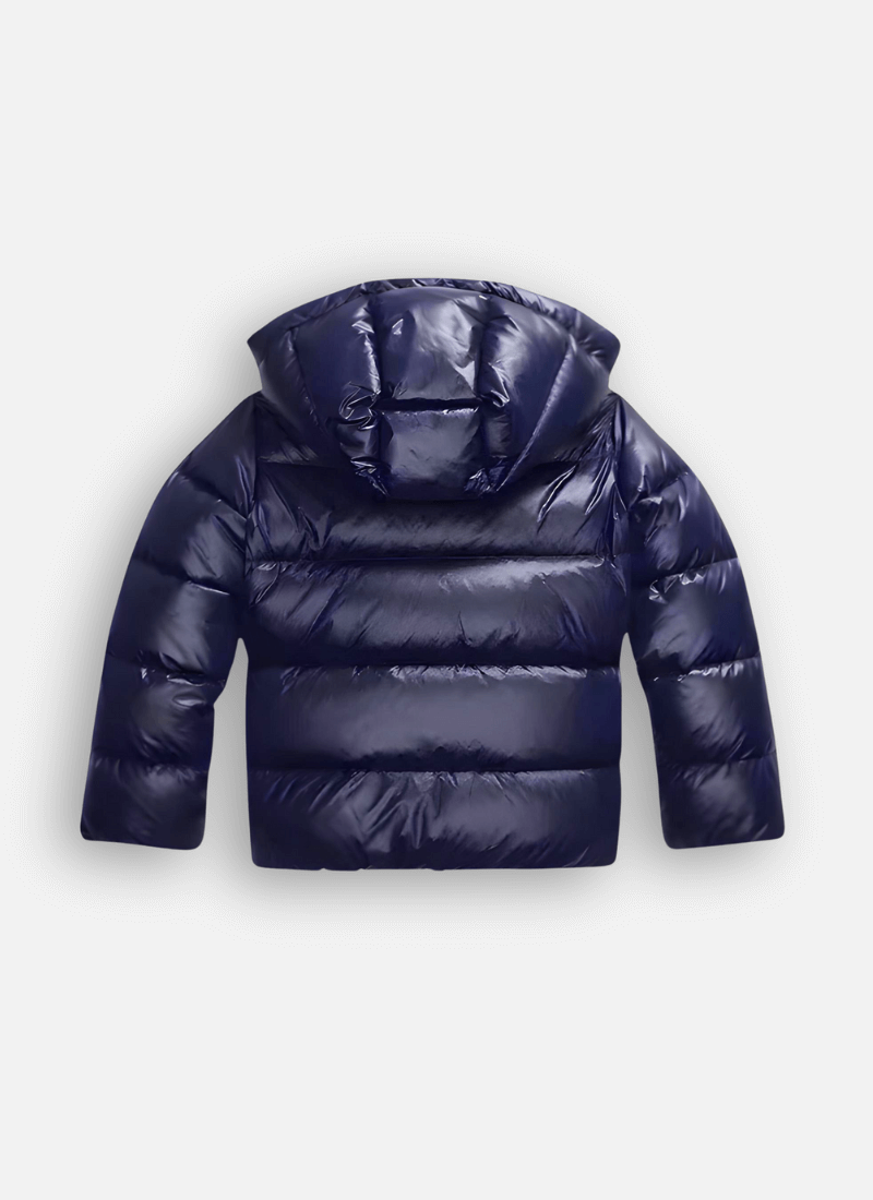Chic women's slim-fit puffer jacket, a warm winter coat with a stylish glossy finish. Essential fashion outerwear for cold.